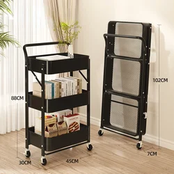 Folding Trolley Storage Rack Household Multi-function Storage Rack Kitchen Living Room Toilet Storage Rack Trolley Cart Kitchen