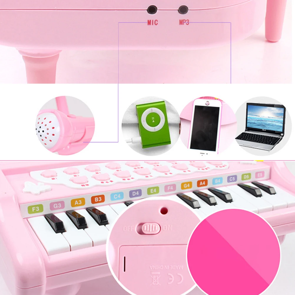 

Music Keyboard Electronic Organ with Microphone Cute Kids Toys Multifunctional Piano