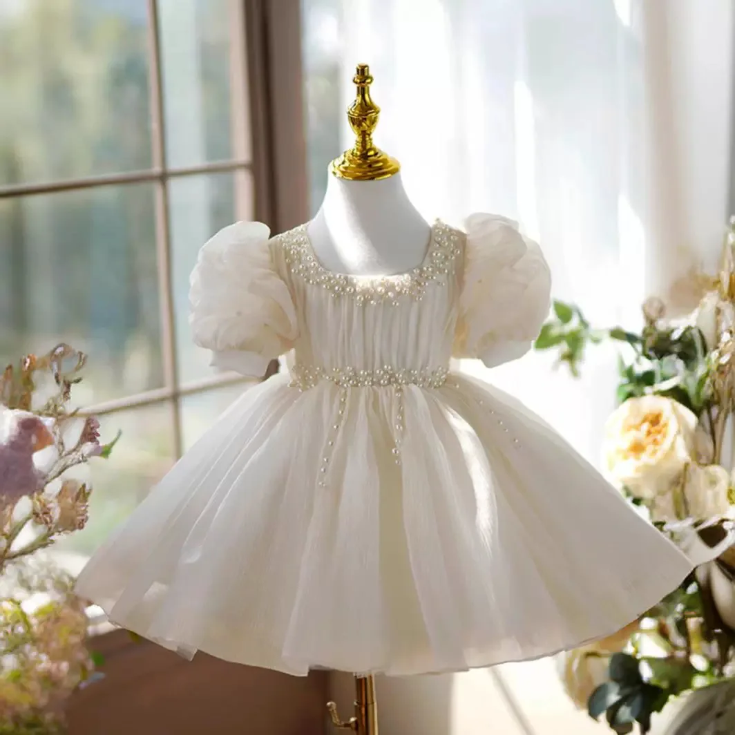 Baby Meisjes Jurken 2024 Nieuwe Meisjes Jurken Voor Kinderen Parel Baby Prinses Tutu Jurk Verjaardagsfeestje Kinderkleding