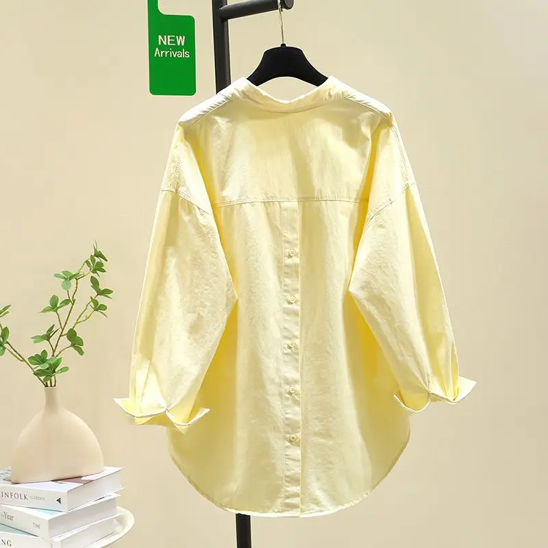 Women's 2026 Summer Lightweight Premium Cotton Shirt Back Slit Design Casual Loose Blouse Top Korean Streetwear Chic Trendy