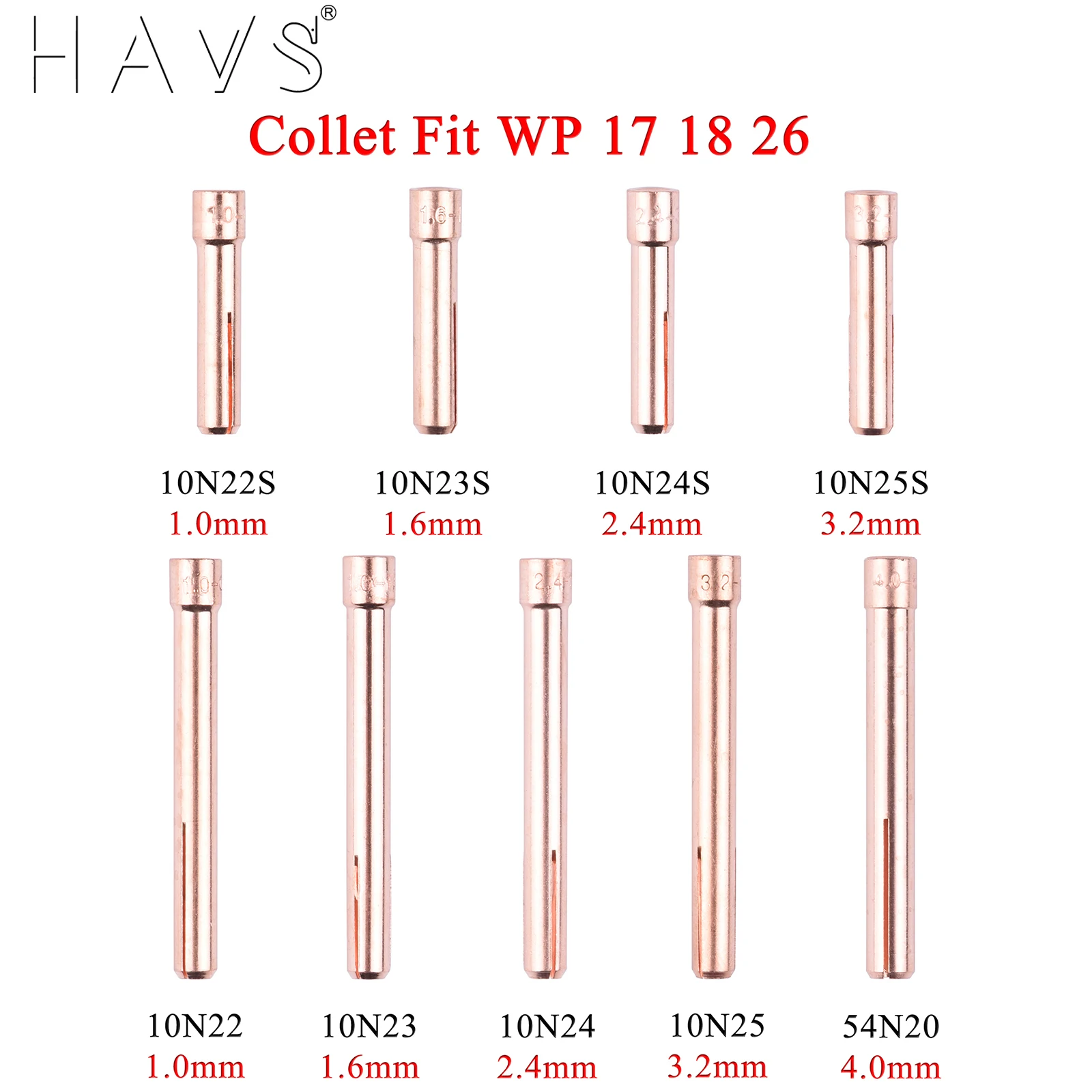 5/10PCs 1.0/1.6/2.4/3.2/4.0mm TIG Collet 10N22S 10N23S 10N24S 10N25S 10N22 10N23 10N24 10N25 For WP17/18/26 Welding Torch Kit