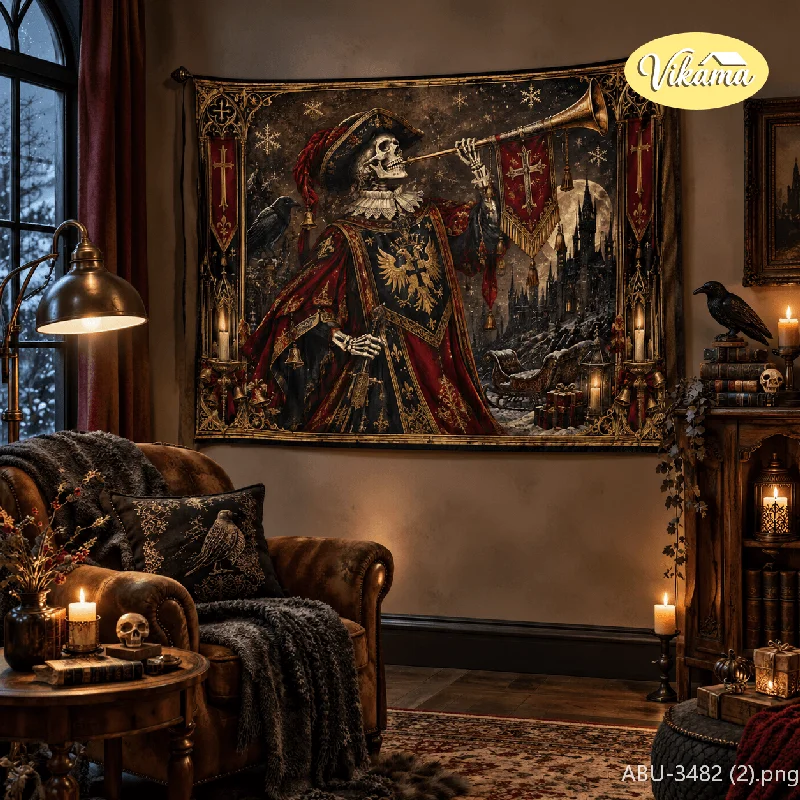 VIKAMA Gothic Christmas Prophecy Witch Skull Tapestry, Vintage Crystal Ball Background Cloth, Party Wall Decor