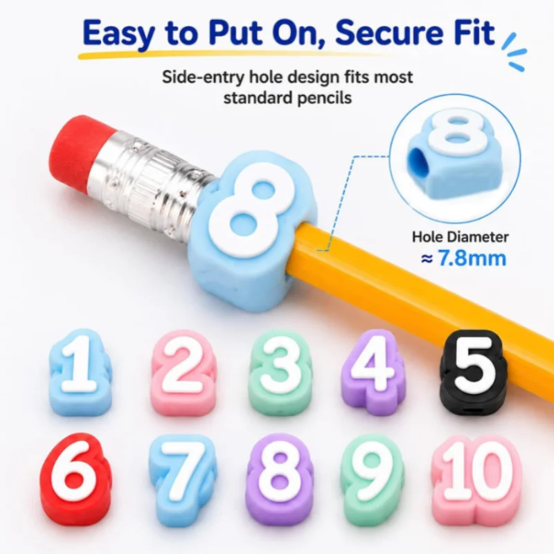 30 Pièces de Capuchons de Crayon en Silicone Numérotés, Capuchons de Crayon Numériques Mignons et Colorés, Protections de Pointe de Stylo, Fournitures de Papeterie Scolaire