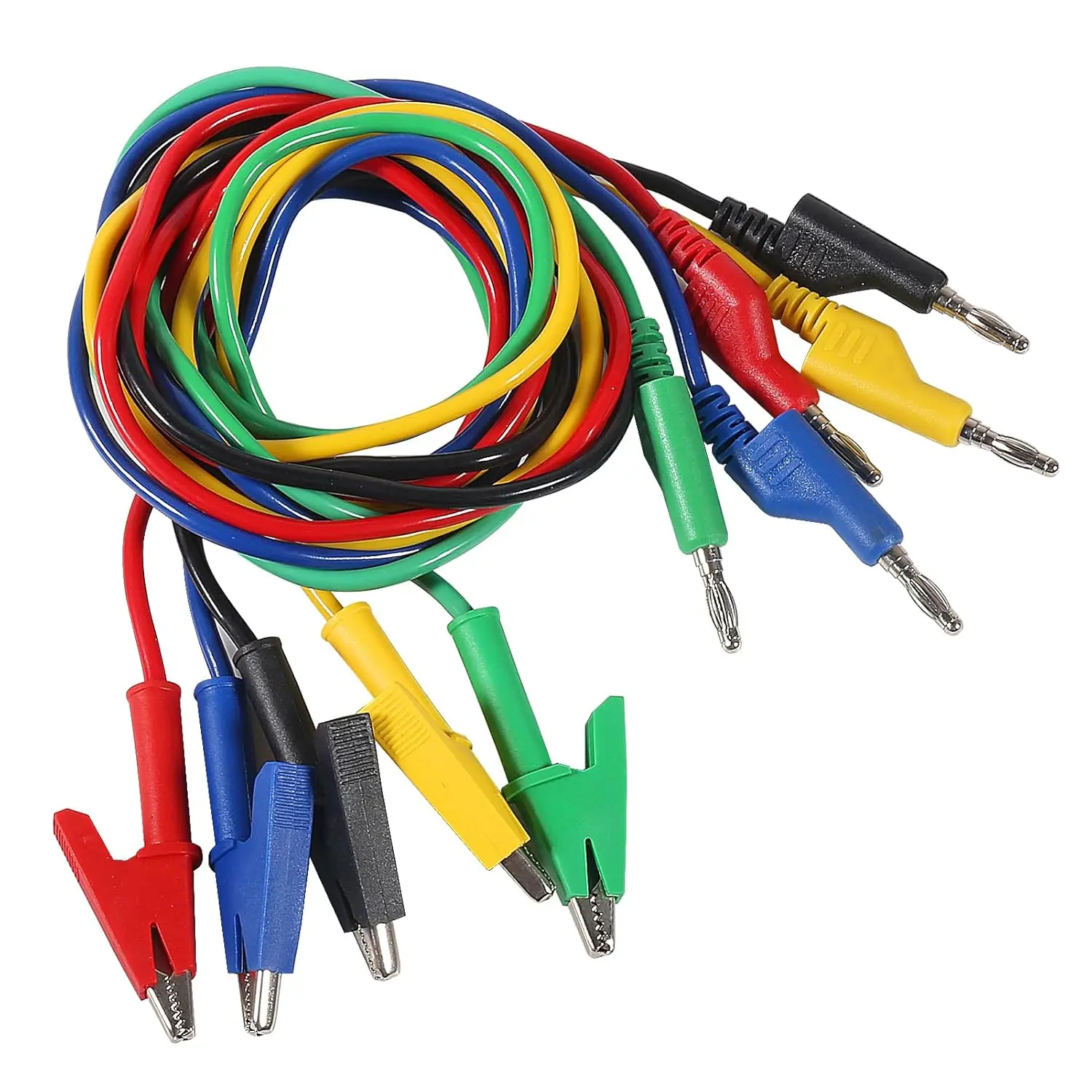 Multimeter Banana Plug to Crocodile Alligator Clip Test Probe 5PCS 4mm Stackable Colorful Silicone Banana Plug to Alligator