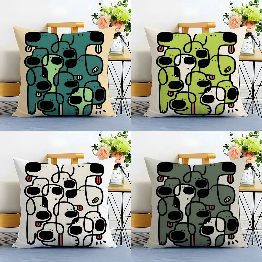abstract dog Anime Cushion Cover Washable Linen comfort Soft  for Sofa Bed Cozy Home Room Decor