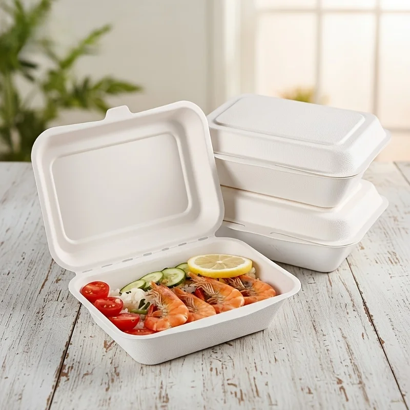 20/50 Disposable Flip-Top Takeaway Boxes Made of Thick Sugarcane Pulp, 15.24cm Square Lunch Boxes Suitable for Eid, Valentine's Day, Thanksgiving, Parties, Catering Buffets, and Meal Preparation Scenarios |   Can Hold Burgers, Sandwiches, Pasta, Hot Dogs, Salads, and Desserts.