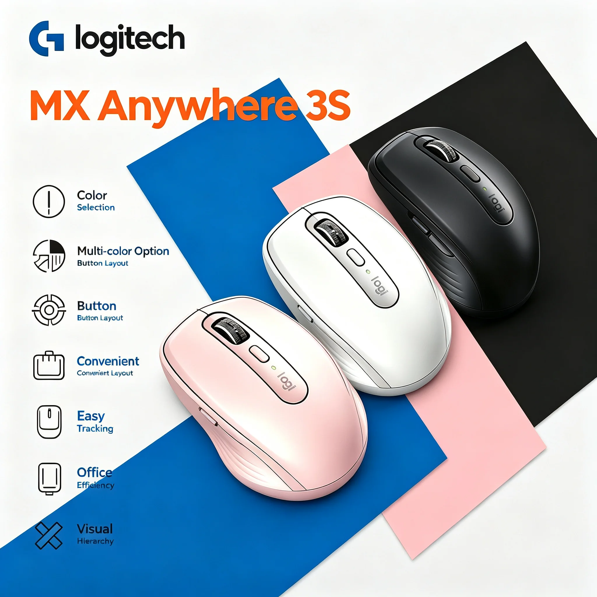 Cross-system Logitech MX Anywhere 3S Wireless Bluetooth Mouse Multi-device Pairing Quiet Click Mice
