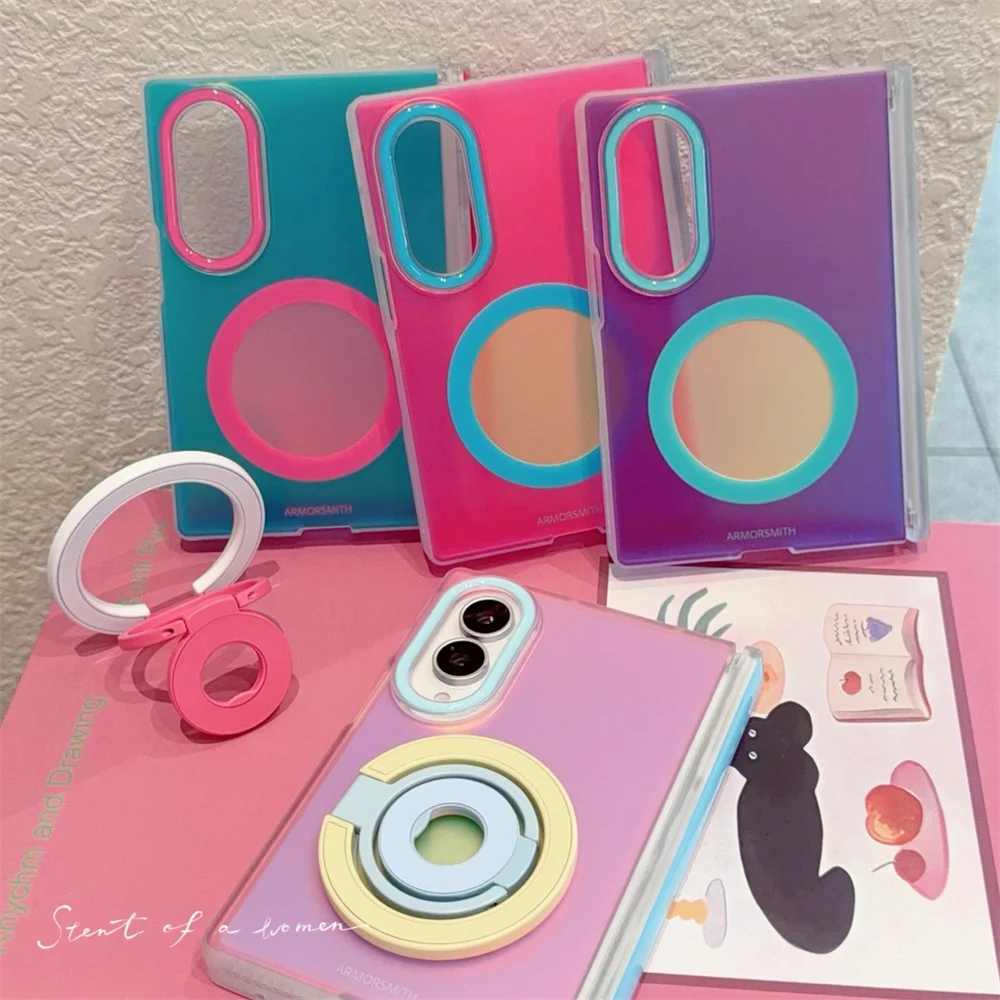 Color‑Block Magnetic Rotating Phone Case For Samsung Galaxy Z Fold 8 Ultra 7 360° Ring Holder Shockproof Protective Cover