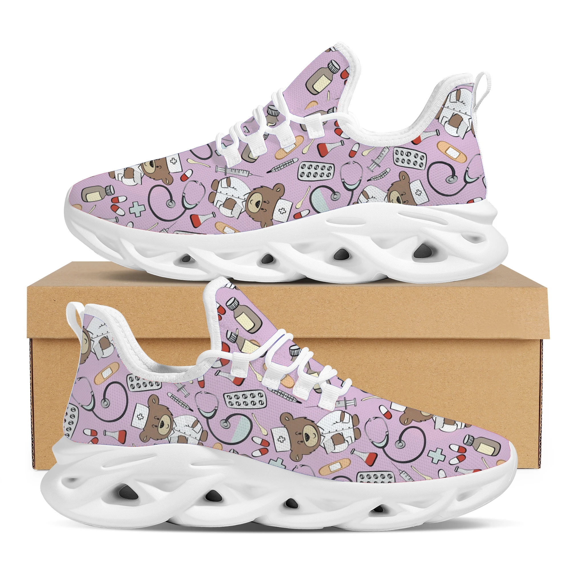 INSTANTARTS Medicine Doctor Bear Casual Women's Shoes Funny Flats Lace-up Sneakers Spring Breathable Beach Walking Shoes