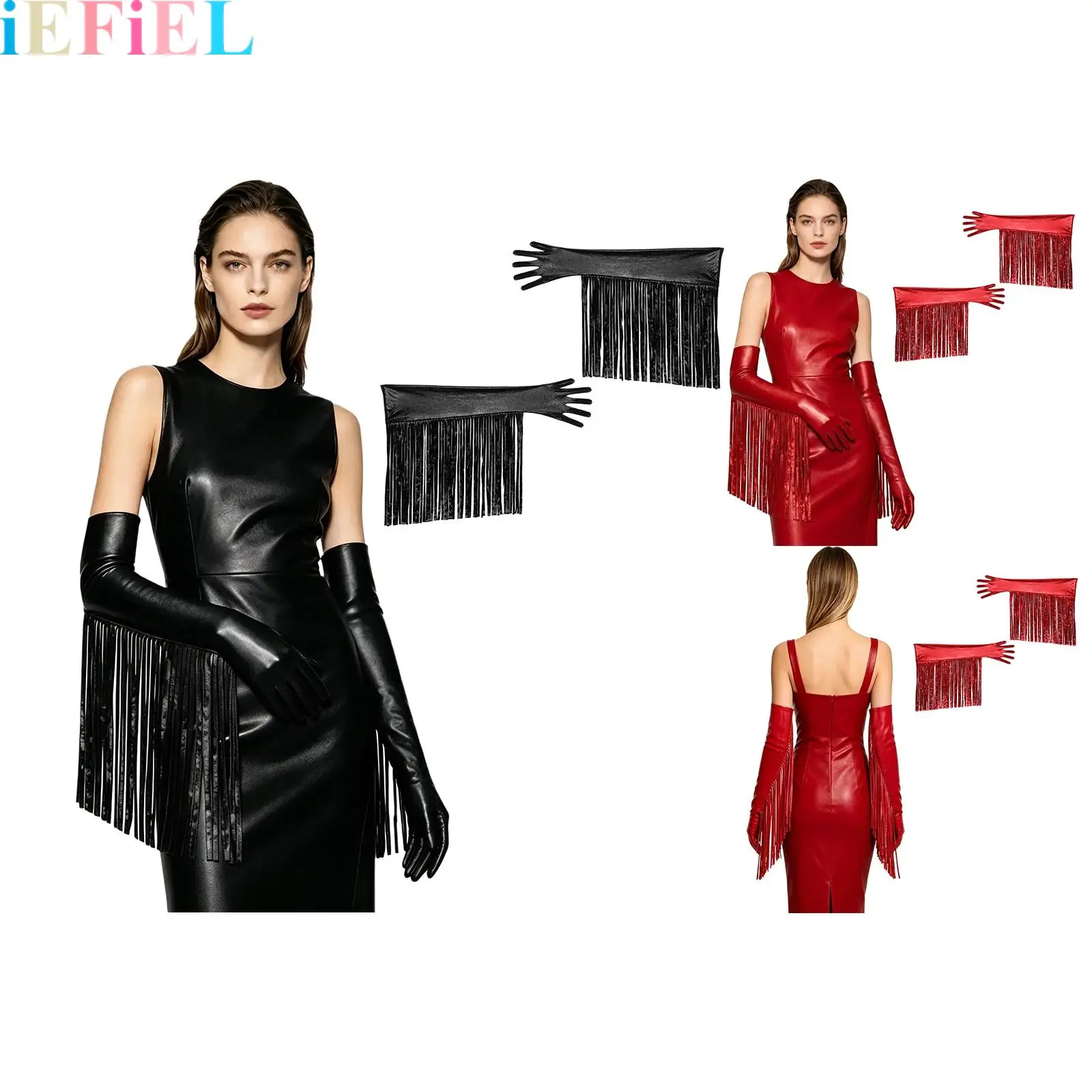 

1 Pair Metallic Shiny Over Elbow Gloves with Tassel Accent Length Full-finger Mittens Opera Halloween Cosplay Party Clothing