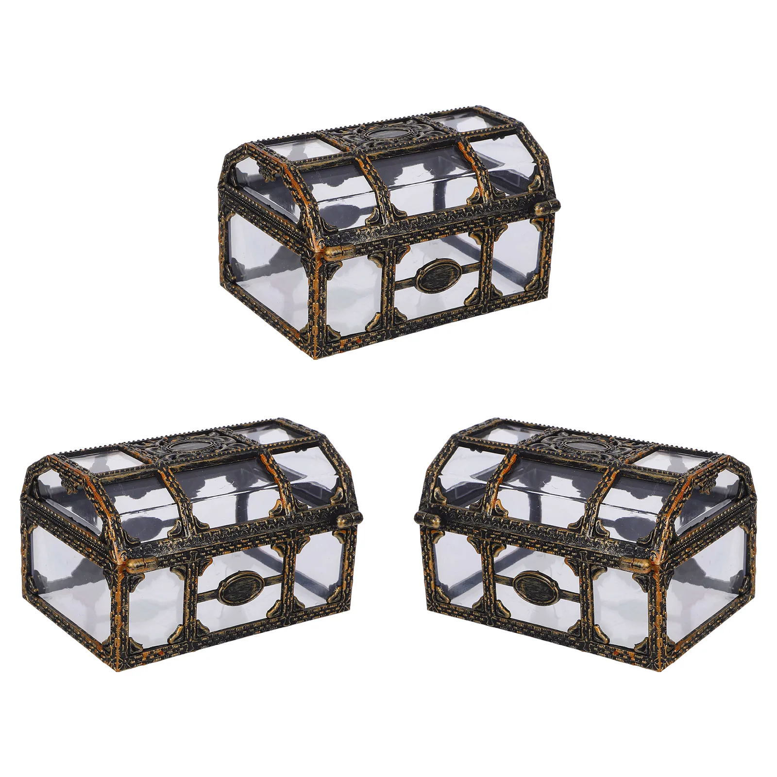 

3Pcs Plastic Transparent Box Pirate Jewelry Organizer Chest Storage Memory Keepsake Gift Treasure Box