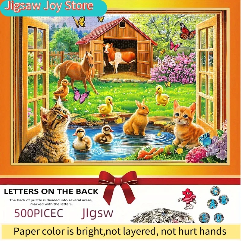 500/1000pcs Puzzle, DIY Paper Puzzle, Pastoral Animals, Cartoon Farm, Cute Cats, Adult Puzzle, Suitable for Leisure Time Puzzl
