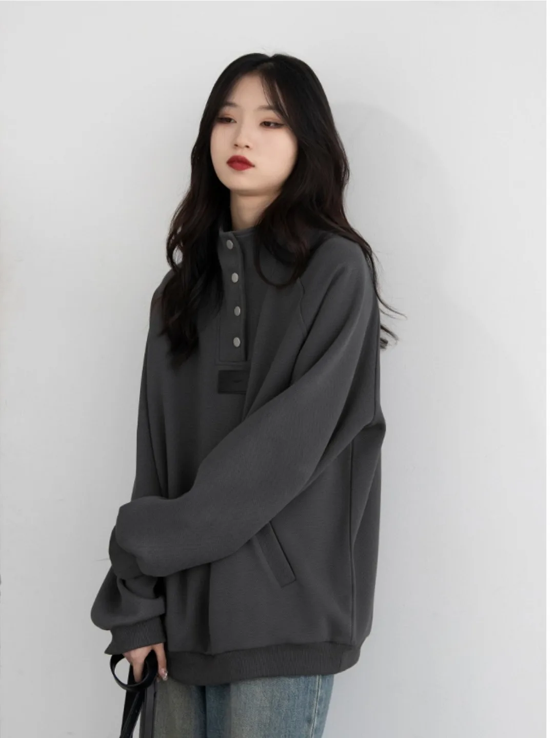 Women'S Sweatshirts Cute Clothes Navy Blue Winter Trendy Ins Hip Hop Top Oversize Niche High Street Vintage Do Old Washing