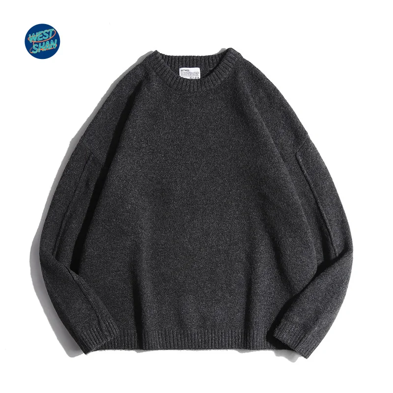 WESTSHAN Najwyższej Jakości Bluza Męska Vintage z Okrągłym Dekoltem w Rozmiarach EU i US, Casualowa Bluza z Długim Rękawem, Gładka Tekstura, Modny Pulower