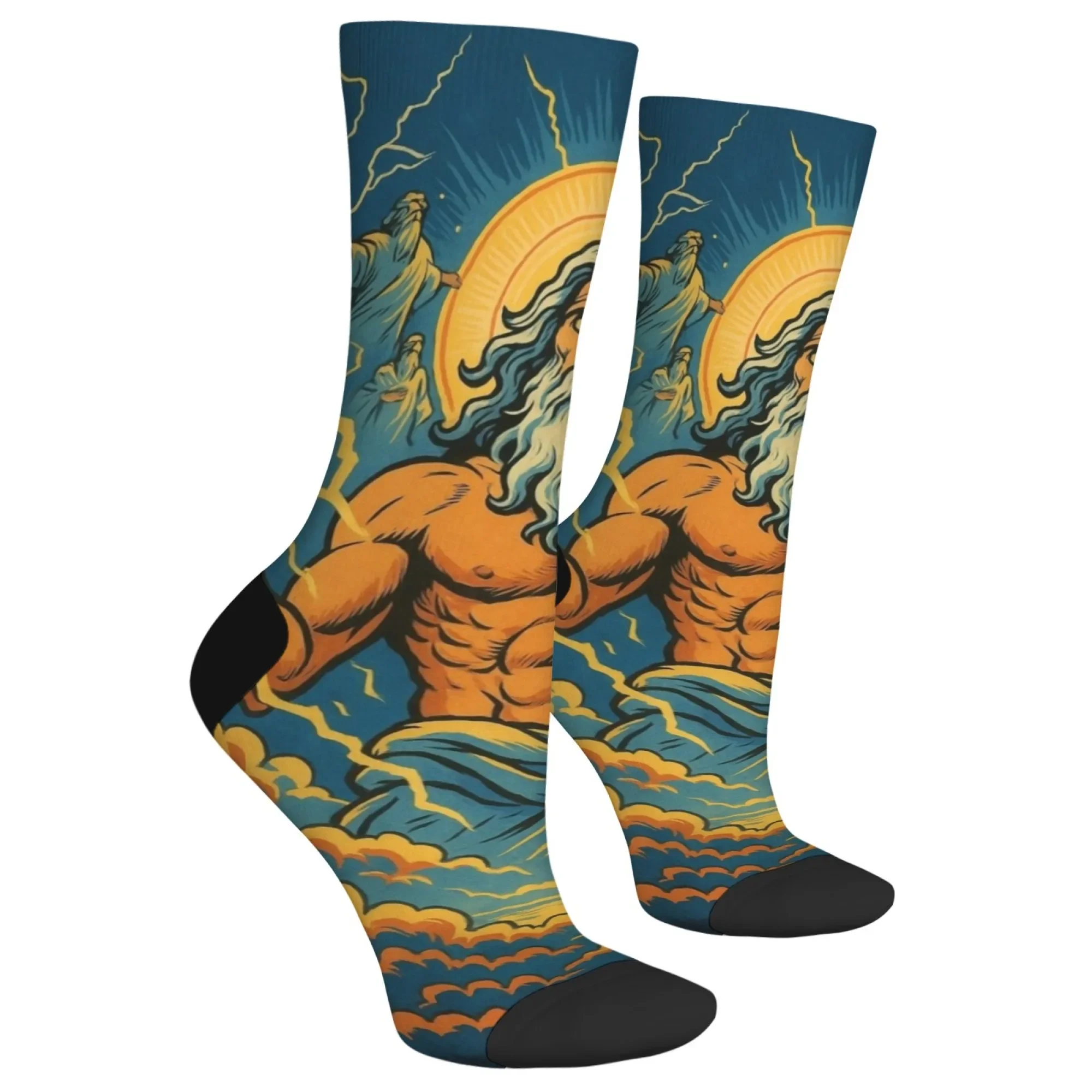 Harajuku Retro Mythical Zeus Print Men's Socks Novel Street Style Ancient Greek Element Crew Socks Breathable Casual Socks Gift