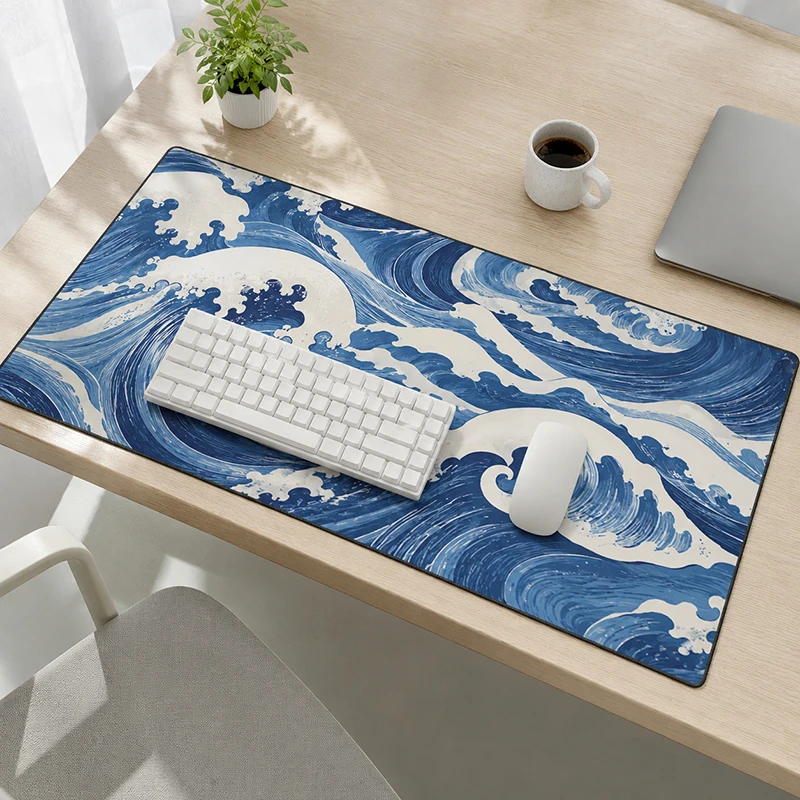 Mouse Pad Japanese Blue White Waves Gaming printon demand HD Home New Mousepad XXL Playmat Natural Rubber Office Soft Mouse Mats