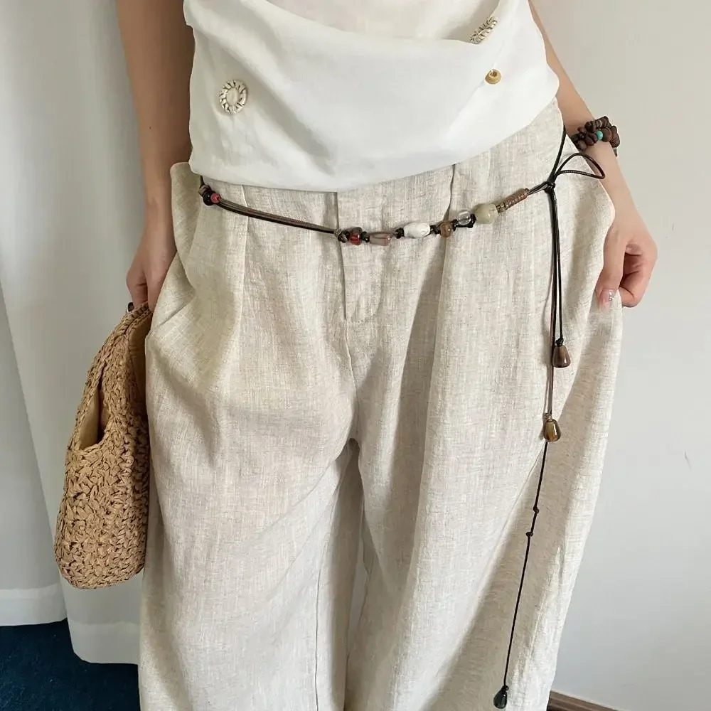 جديد خمر اللون حزام حبل نجم البحر قلادة الصدام مضفر الخصر سلسلة البوهيمي مطرز حزام الزخرفية الرجال النساء