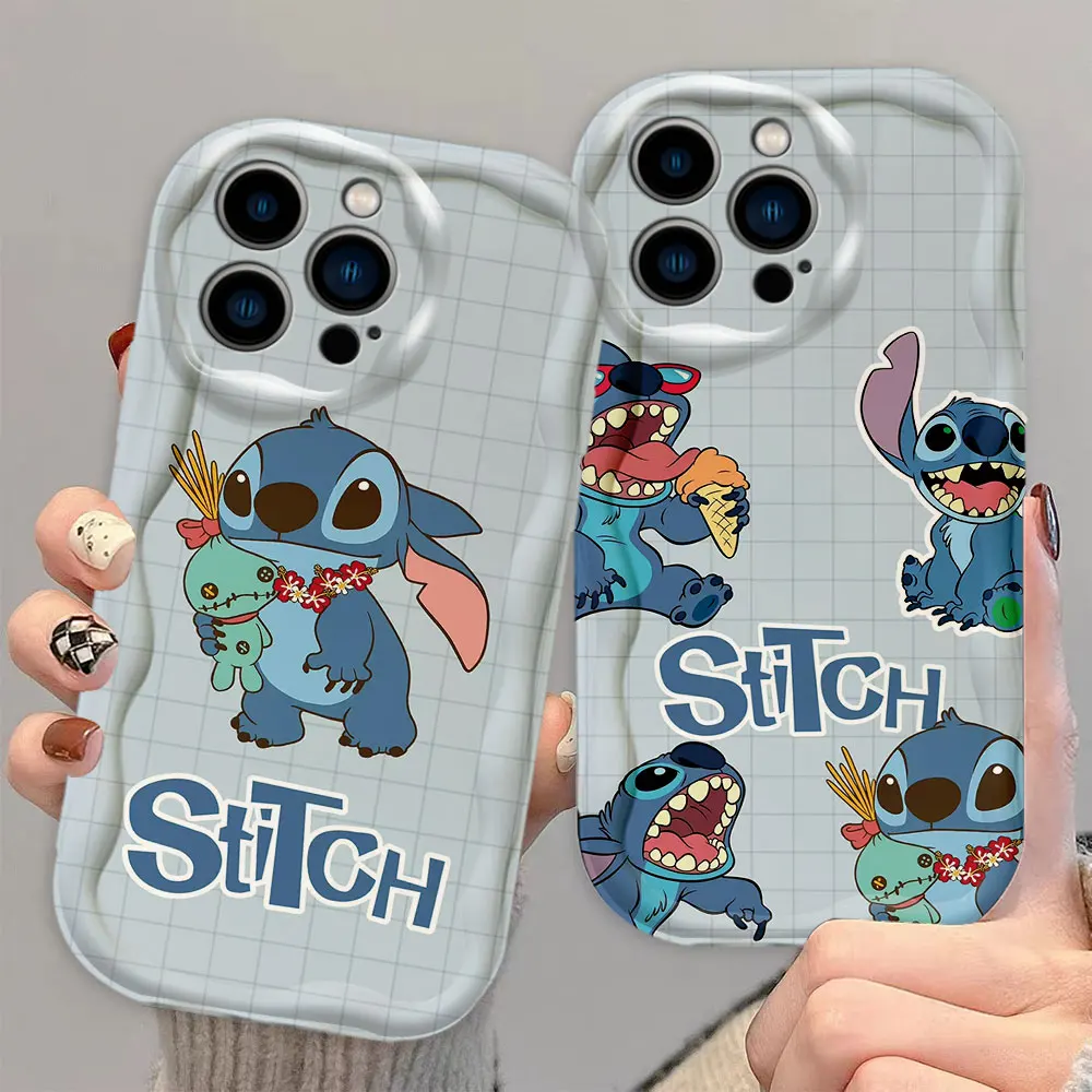 Cartoon D-Disney Cute Stitch 3D Wave Phone Case For Samsung Galaxy A02 A03 A04 A05 A05S A06 A10 S20 S21 S22 S23 S24 M54 4G Case