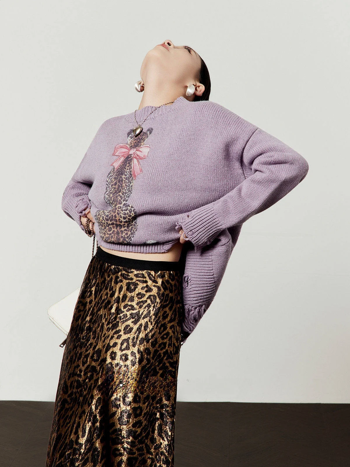 

Loose Women's Purple Knitted Sweater Casual Commute Sle Spring New Print Top Comfortable Breathable Faionable Knitwear