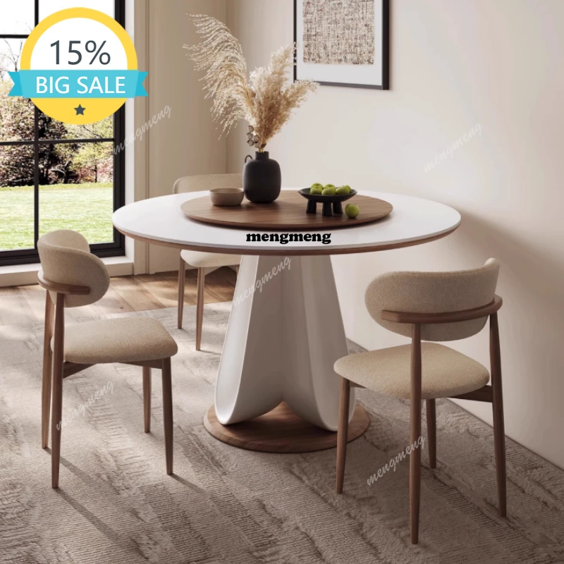 

M53 luxury rock slab round dining tables light Rock slab Dining table pliante desk Home Furniture With turntable Kitchen Modern