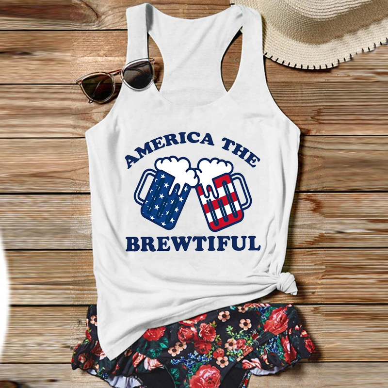 

4th of July Tank Top for Women American Flag Shirt July 4th Tanks Women Cute Muscle Tank Tops America The Brewtiful L