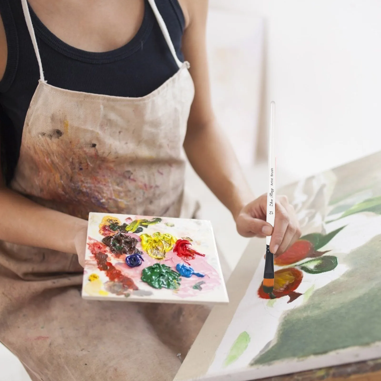 12-teiliges Malpinsel-Set, langlebiger Holzgriff, Nylonhaar für Aquarell, Öl, Acryl, Gouache, Malerei, Künstlerwerkzeuge