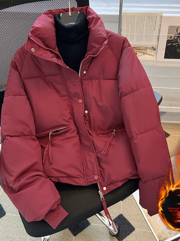 

Женская короткая утепленная пуховая куртка с воротником-стойкой, зимнее теплое пальто в стиле «хлебный пуховик», модная корейская версия