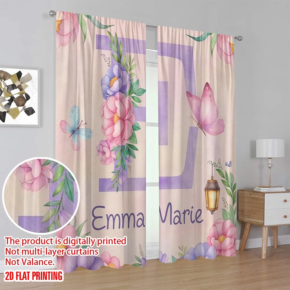 2 قطعة، ستارة نافذة مطبوعة على طائرة ثنائية الأبعاد Emmas Garden متعددة الاستخدامات 100% بوليستر (بدون قضيب) احتفالية مثالية لغرفة النوم والمعيشة