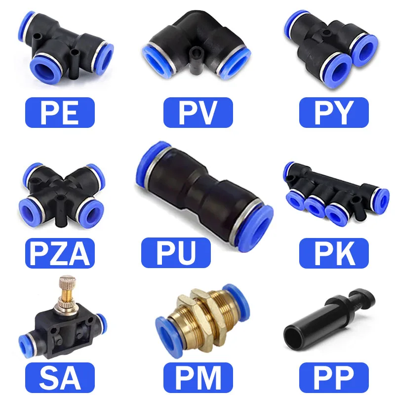 

Pneumatic Fittings Quick Connector Air Hose Tube Connectors Plastic PU PY PE 4mm 6mm 8mm 10mm 12mm Push Into Pluglug