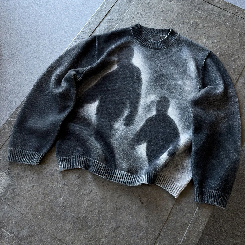 

Men's and Women's Winter Knitted Sweater Gothic Punk Round Neck Top Long Sleeve Hoodie Printed Loose Casual Y2K Hip Hop