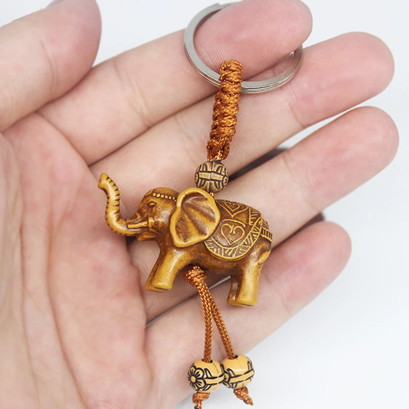 Cute Animal Elephant Keychain Carving Riches Lucky Animal Pendant 3D Engraving Lifelike Elephant Pendant Home Decor