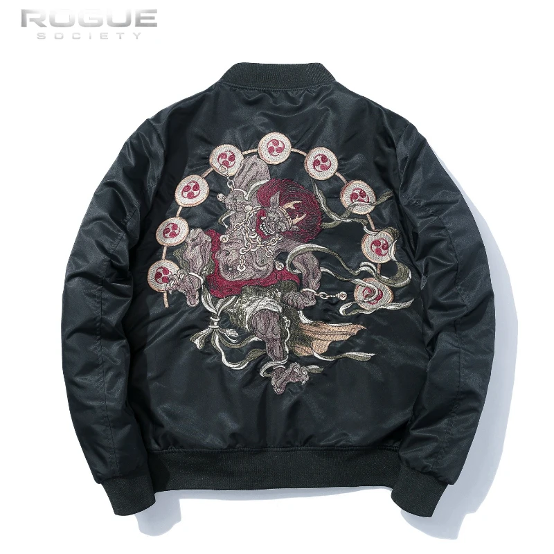 New Japanese Embroidery Bomber Jacket Men Harajuku Raijin Print Pilot Korean Coat Streetwear Yokosuka Sukajan Windbreaker Unisex