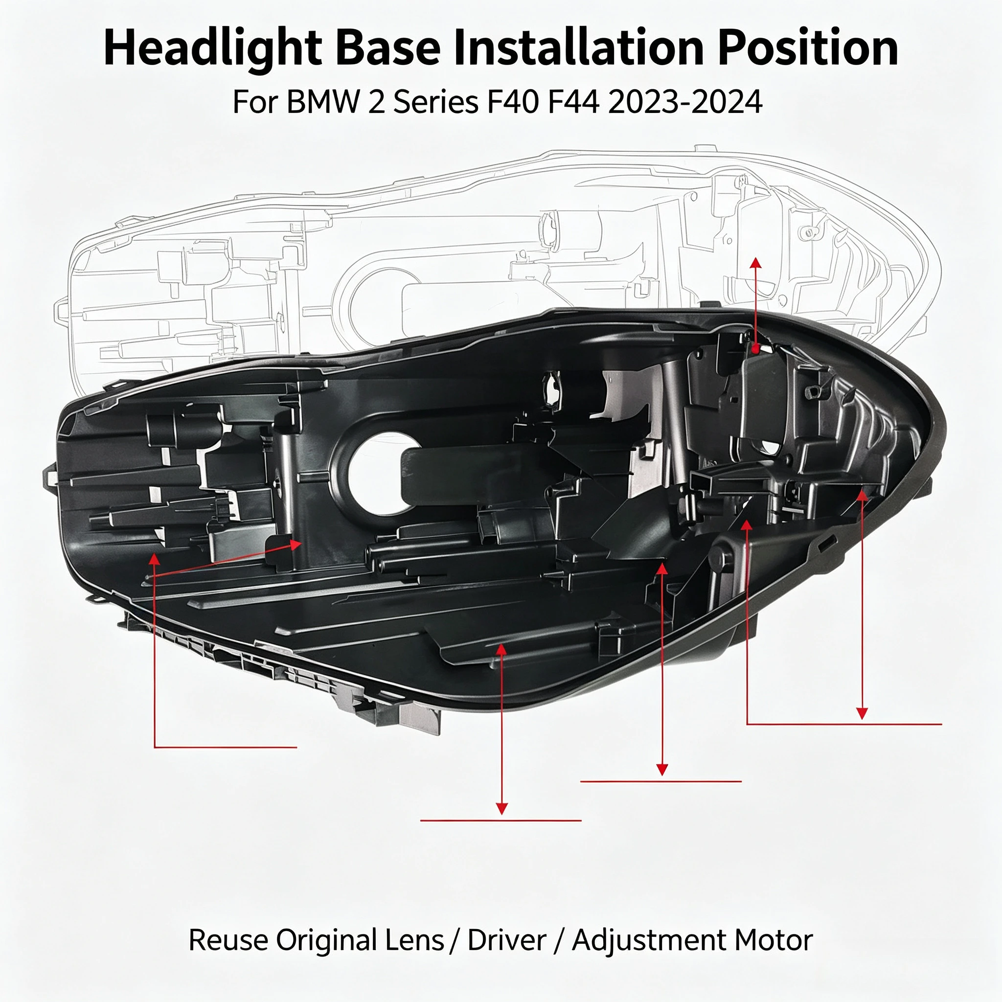 Moggic Headlight Lens Cover Compatible with 2023 2024 2 Series F40 F44 Four Door Coupe Left Right Side Replacement Housing Shell