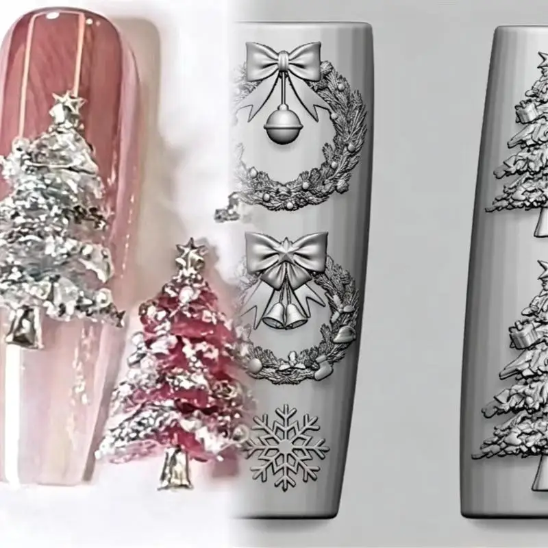 1 Stück Schmetterlingsknoten-Schneeflocken-Weihnachtskranz 3D-Maniküre-Silikonform Niedliche Weihnachts-Nagelkunstformen DIY Nagelkunst-Deko – Detail 8