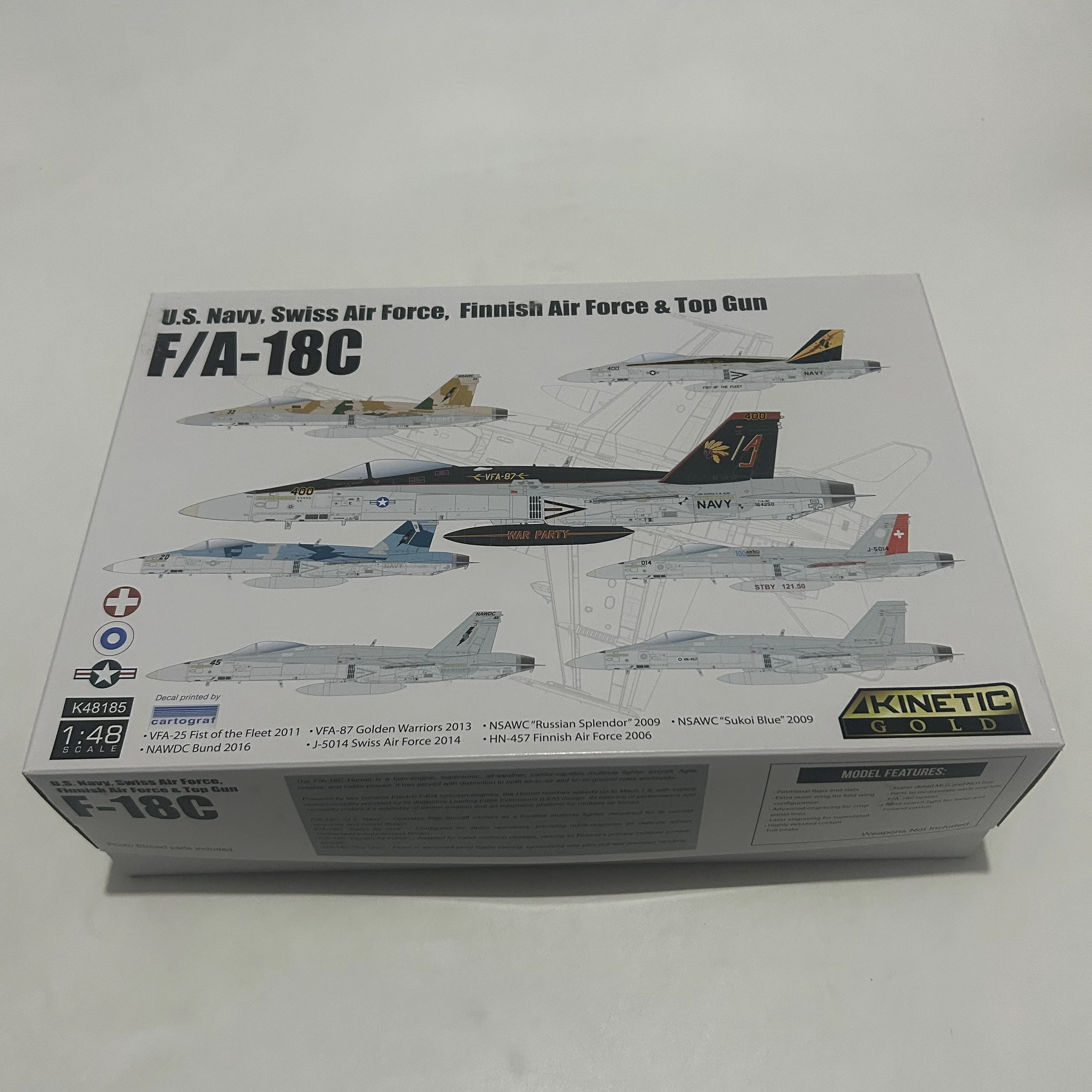 K48185 Kinetic 1/48 F/A-18C, Kit de Modelo de la Fuerza Aérea de EE. UU., Fuerza Aérea Suiza y Fuerza Aérea Finlandesa