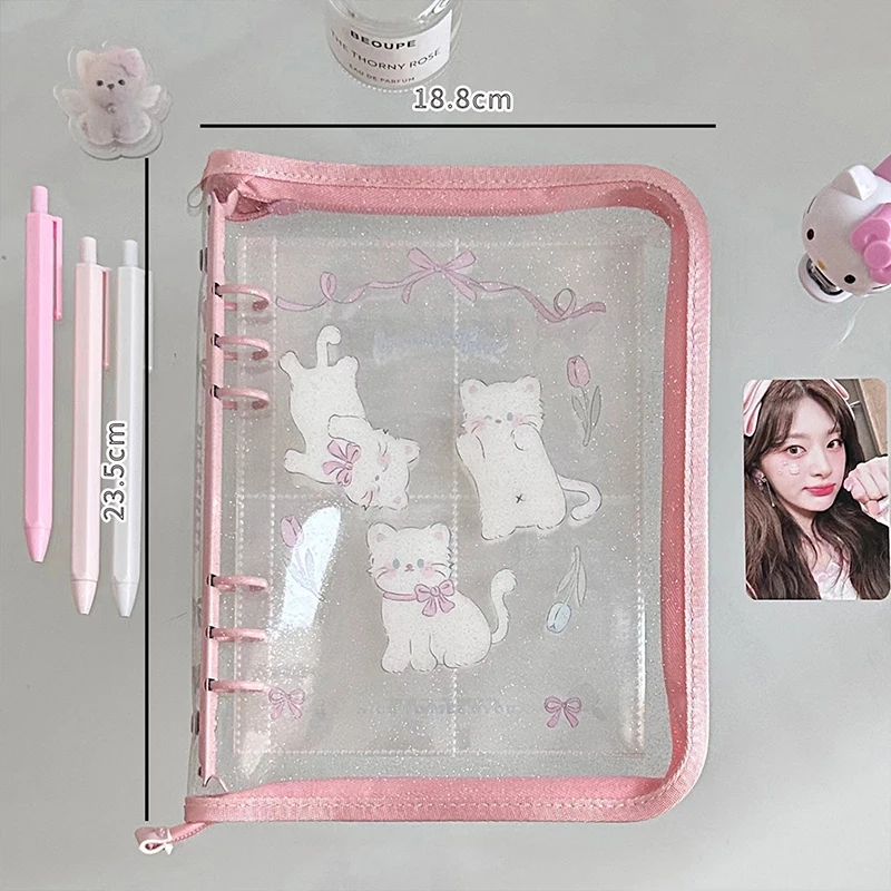 Transparente Photocard Collect Book, PVC Card Sleeve, Cat A5 Binder, Glitter Álbum de Fotos, Postais Storage Book