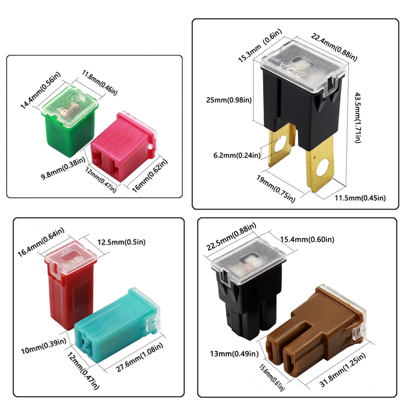 【10-2PCS】Mini Small Medium Automotive Car truck van square Fuse long feet male Fuse 20A 30A 40A 50A 60A 70A 80A 90A 100A 120A