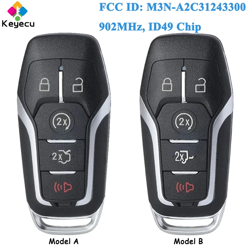 

KEYECU Car Smart Remote Key for Ford Fusion Explorer Edge Mustang 2013-2017 Fob FCC ID: M3N-A2C31243300 902MHz ID49 Chip