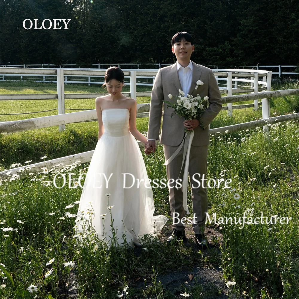 

OLOEY Simple Ivory Strapless Wedding Dress Korea Photoshoot Pleats A Line Bridal Gown Plus Size Floor Length Corset Custom Made