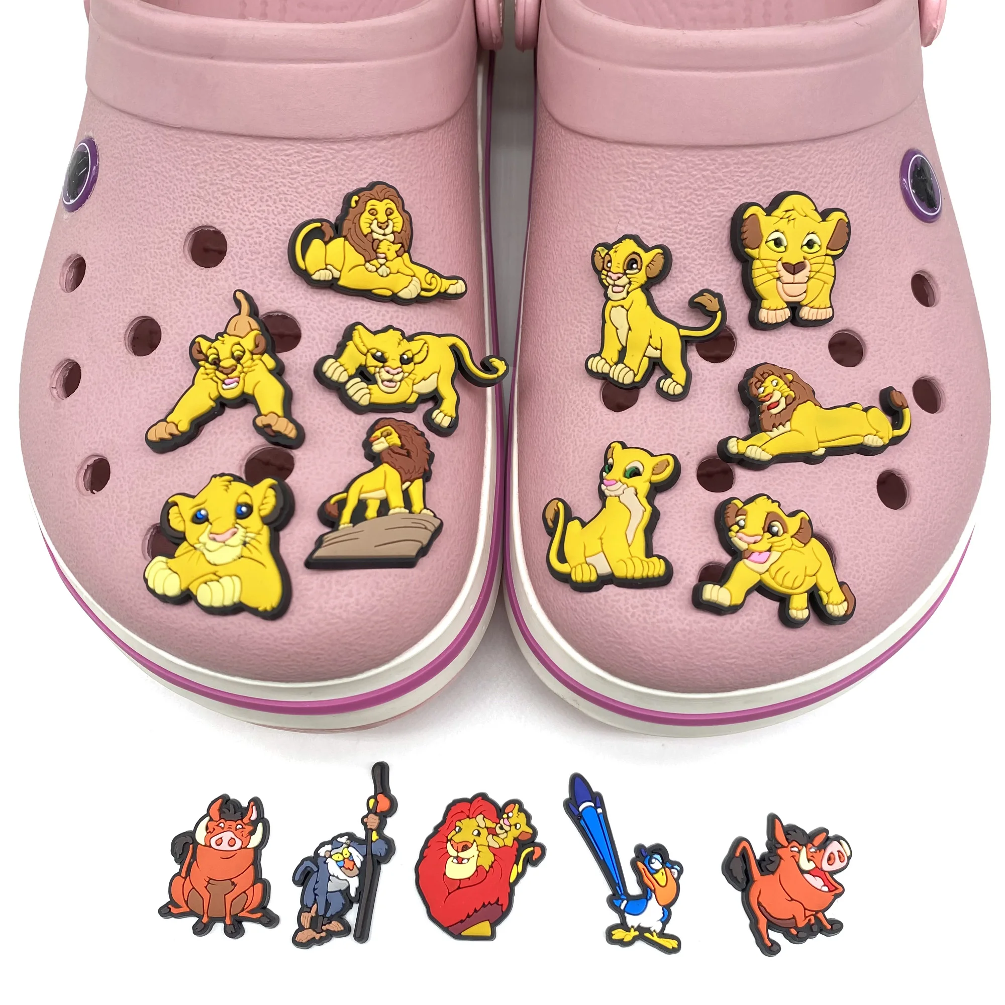 Hot Sale 1-15pcs Zazu Simba Kids Cartoon Shoes Charms Miniso Disney Lion King PVC Footwear Button Accessories