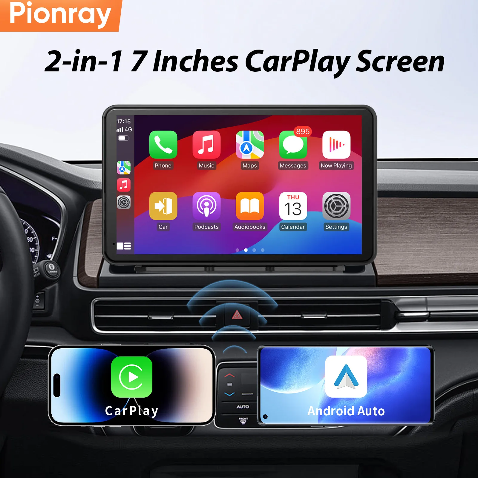 

7-дюймовый беспроводной экран с CarPlay и Android Auto, HD сенсорный экран 1080P, камера заднего вида, GPS, голосовое управление, Bluetooth 5.0, обновления OTA