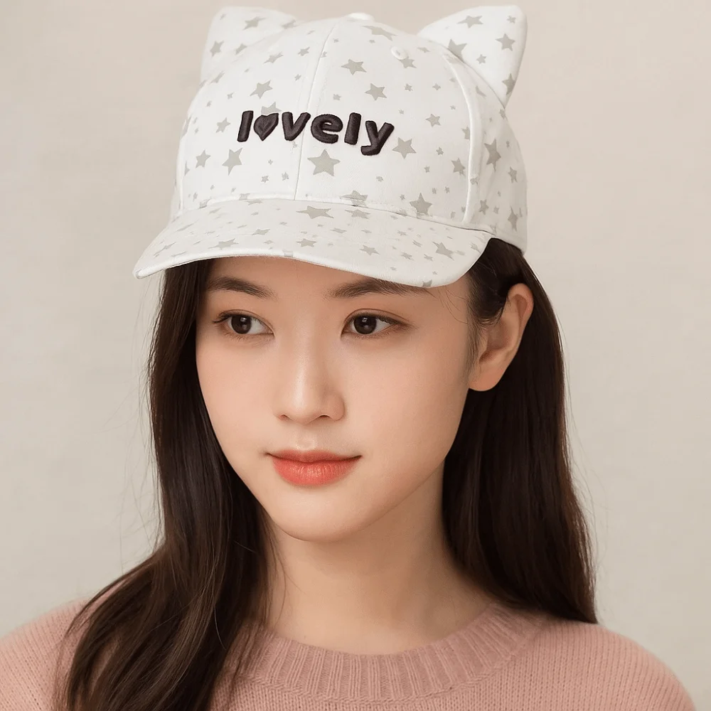 Topi Bisbol Telinga Kucing Kawaii Modis Topi Bisbol Pola Bintang Feminin Dapat Disesuaikan Topi Bisbol Lucu Sejuk Y2K untuk Siswa