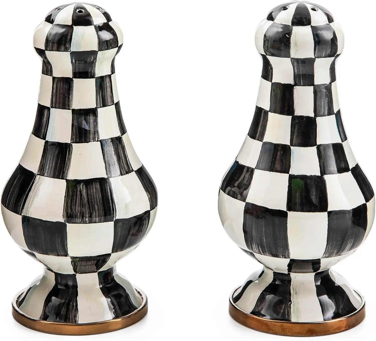 Enamel Salt And Pepper Shakers, Kitchen Table Spice Shaker Set, Black-And-White Courtly Check, Large