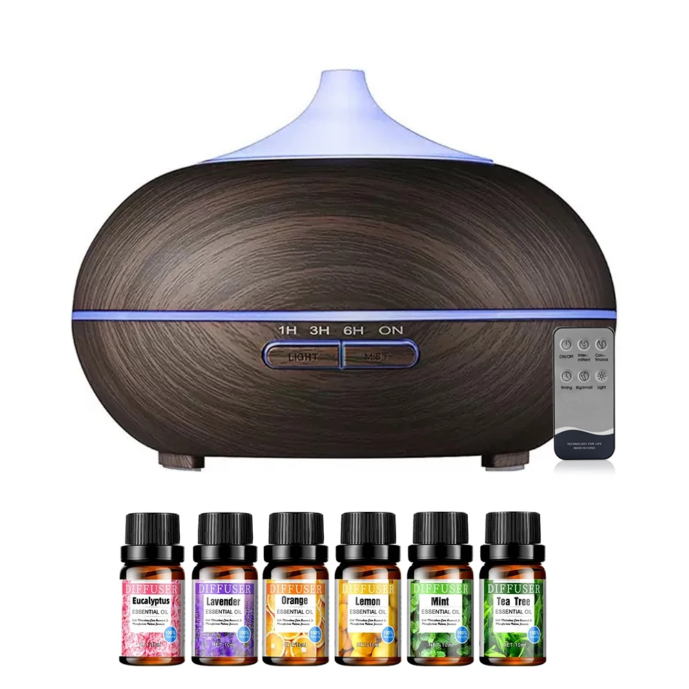

550ml Wood Grain Aroma Diffuser & Cool Mist Humidifier with Remote Control, Timer, US Plug