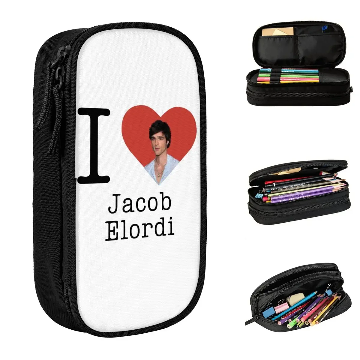 Astucci classici I Love Jacob Elordi Astuccio divertente Astuccio per penne per studenti Astucci per matite di grande capacità Cancelleria scolastica con cerniera