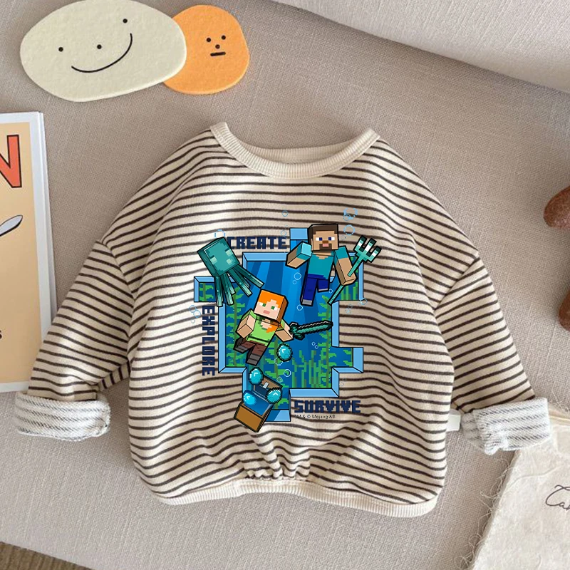 Thème de jeu nouvelle couche de Base rayée chemise Minecrafted garçon automne loisirs manches longues enfants hauts mode vêtements pulls