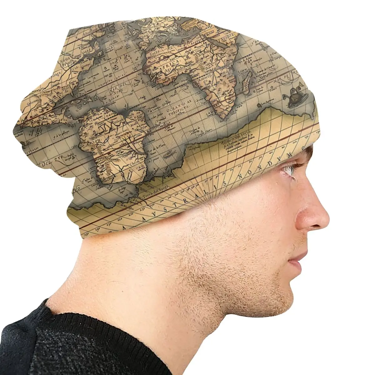 World Map Autumn Spring Hats Retro Thin Hat Bonnet Special Skullies Beanies Caps Men Women\'s Earmuffs