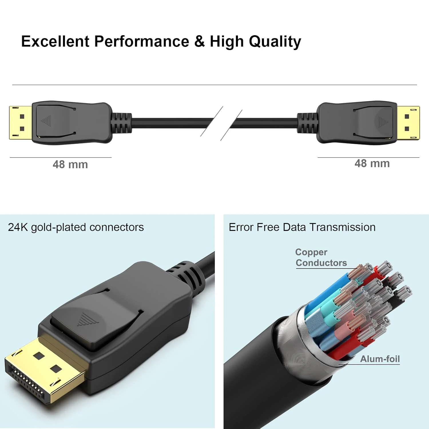 8K DisplayPort to DisplayPort Cable DP to DP Male to Male Cable Gold-Plated Cord 8K@60Hz 4K@144Hz 120Hz 2K@240Hz for PC Laptop