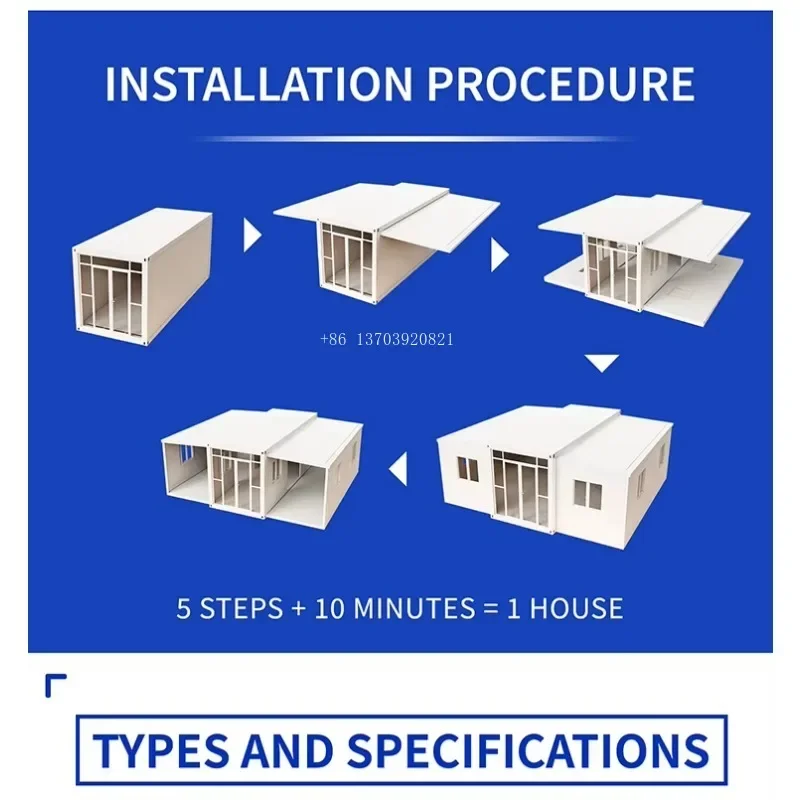 20ft Folding Expandable  Container House 3 Bedroom Prefabrication Folding Tiny House Modular Home Expandable Container House