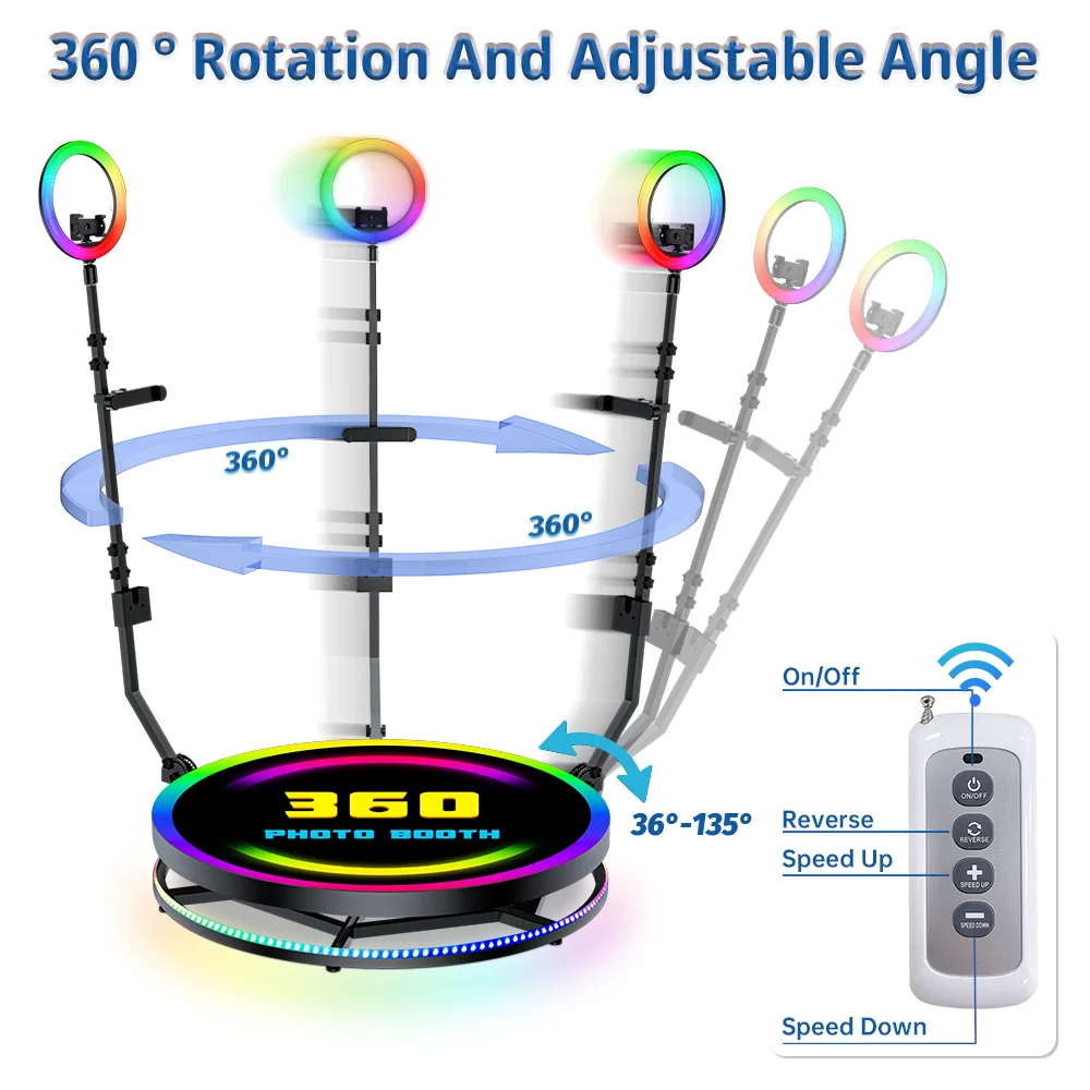 Selfie 360 Photo Booth Machine for 1-7 People with Free Logo Flight Case 360 Camera Booth for Parties Events